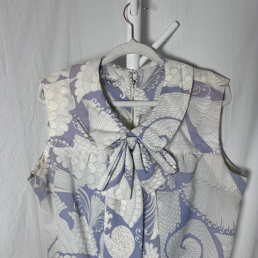 sleeveless vintage mod dress large  bow neck tie